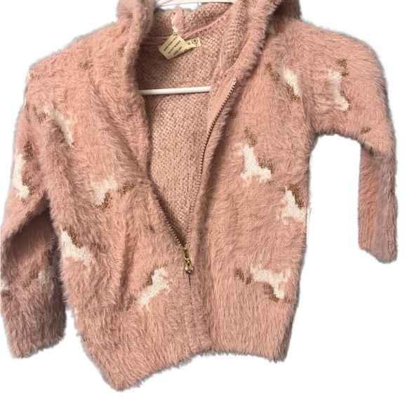 NWT Emma & Elsa size 5 pink unicorn zip up hoodie. Super soft, furry. - Picture 2 of 3